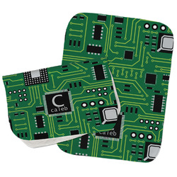 Circuit Board Burp Cloths - Fleece - Set of 2 w/ Name and Initial