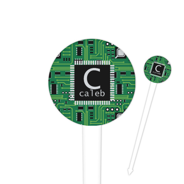 Custom Circuit Board 4" Round Plastic Food Picks - White - Double Sided (Personalized)