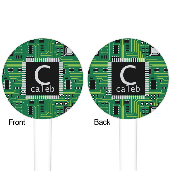 Circuit Board White Plastic 4" Food Pick - Round - Double Sided - Front & Back