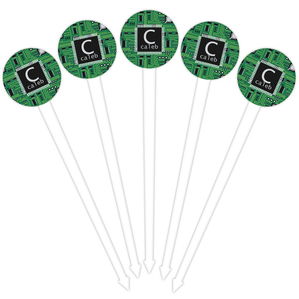 Circuit Board White Plastic 4" Food Pick - Round - Fan View