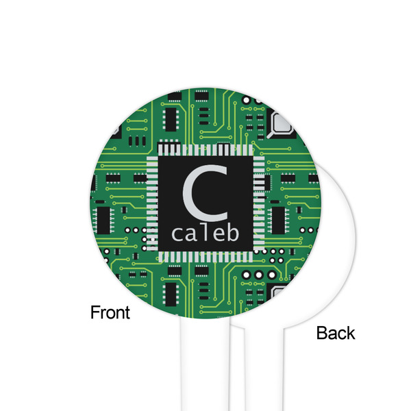 Circuit Board White Plastic 4" Food Pick - Round - Single Sided - Front & Back