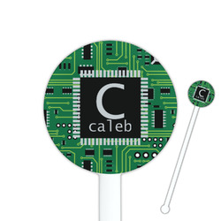 Circuit Board 5.5" Round Plastic Stir Sticks - White - Single Sided (Personalized)