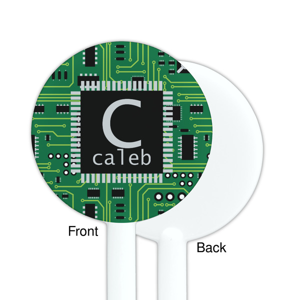 Circuit Board White Plastic 5.5" Stir Stick - Single Sided - Round - Front & Back