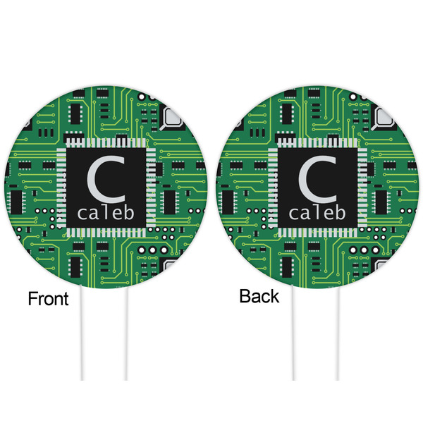 Circuit Board White Plastic 6" Food Pick - Round - Double Sided - Front & Back