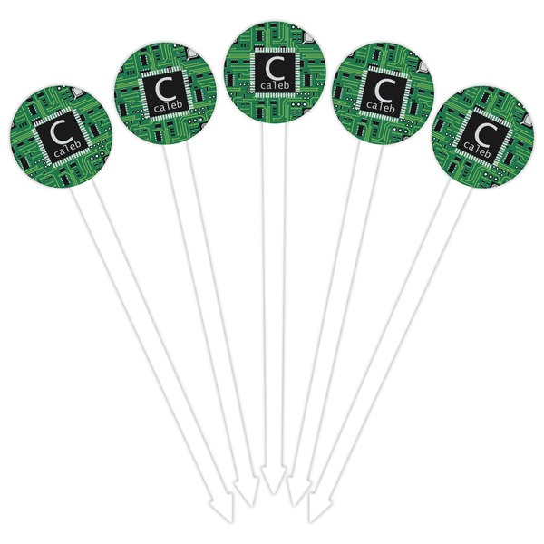 Circuit Board White Plastic 6" Food Pick - Round - Fan View