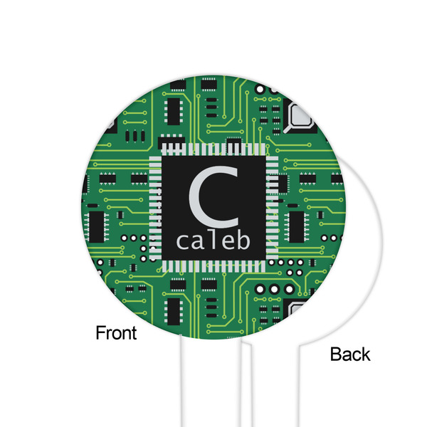 Circuit Board White Plastic 6" Food Pick - Round - Single Sided - Front & Back