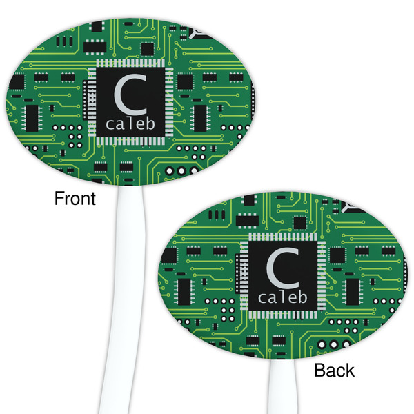 Circuit Board White Plastic 7" Stir Stick - Double Sided - Oval - Front & Back