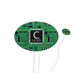 Circuit Board 7" Oval Plastic Stir Sticks - White - Single Sided (Personalized)