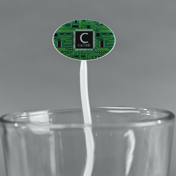 Circuit Board White Plastic 7" Stir Stick - Oval - Main