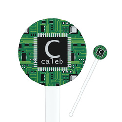 Circuit Board 7" Round Plastic Stir Sticks - White - Double Sided (Personalized)