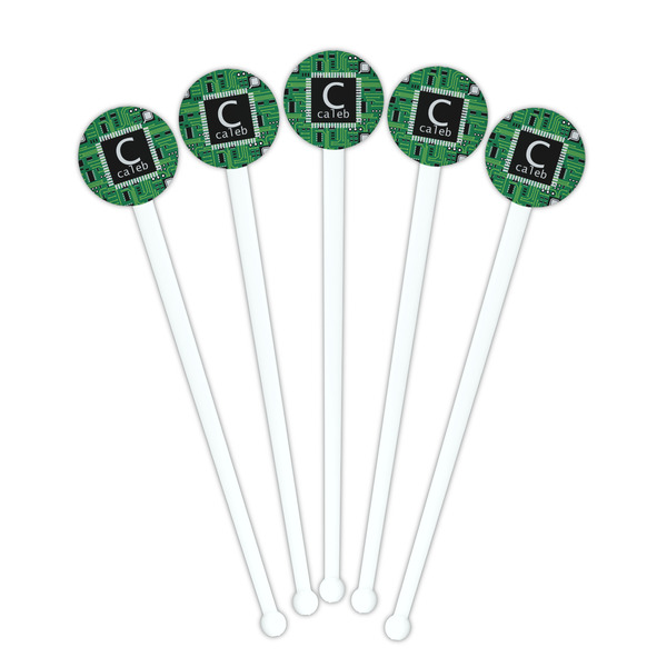 Circuit Board White Plastic 7" Stir Stick - Round - Fan View