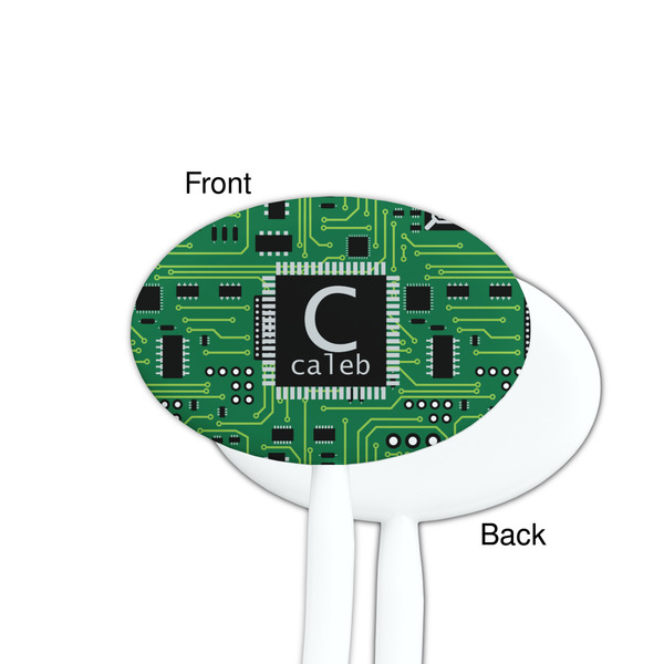 Circuit Board White Plastic 7" Stir Stick - Single Sided - Oval - Front & Back