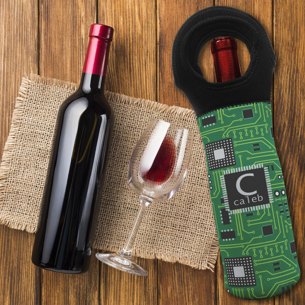 Circuit Board Wine Tote Bag - FLATLAY