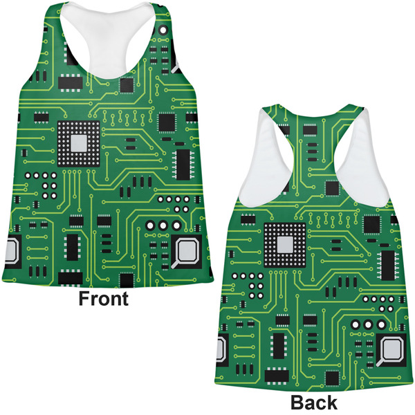 Circuit Board Womens Racerback Tank Tops - Medium - Front and Back