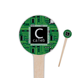 Circuit Board 4" Round Wooden Food Picks - Single Sided (Personalized)