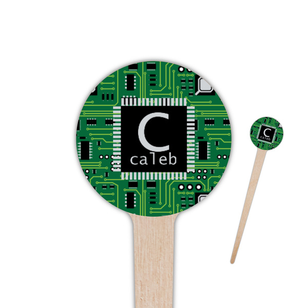 Custom Circuit Board 4" Round Wooden Food Picks - Double Sided (Personalized)