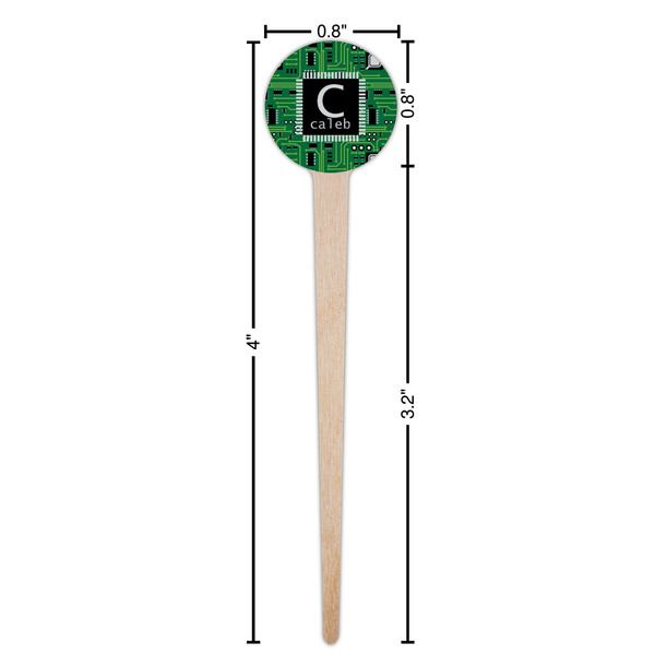 Circuit Board Wooden 4" Food Pick - Round - Dimensions
