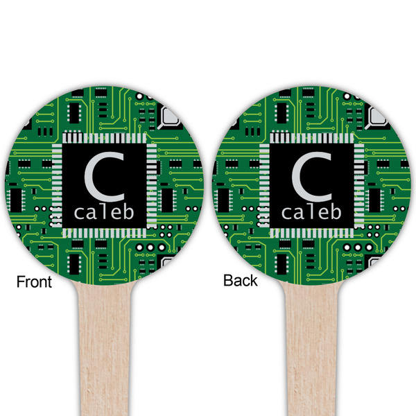 Circuit Board Wooden 4" Food Pick - Round - Double Sided - Front & Back