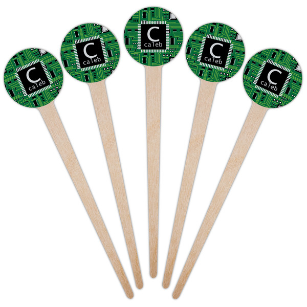 Circuit Board Wooden 4" Food Pick - Round - Fan View