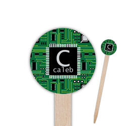Circuit Board 6" Round Wooden Food Picks - Single Sided (Personalized)