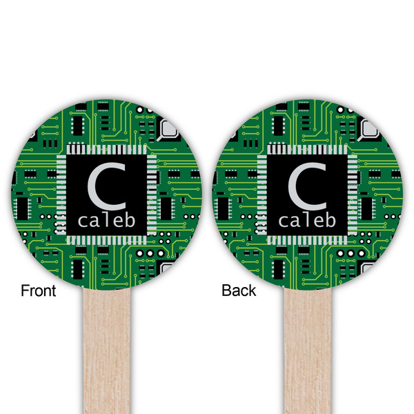 Circuit Board Wooden 6" Food Pick - Round - Double Sided - Front & Back