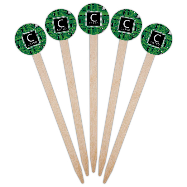 Circuit Board Wooden 6" Food Pick - Round - Fan View