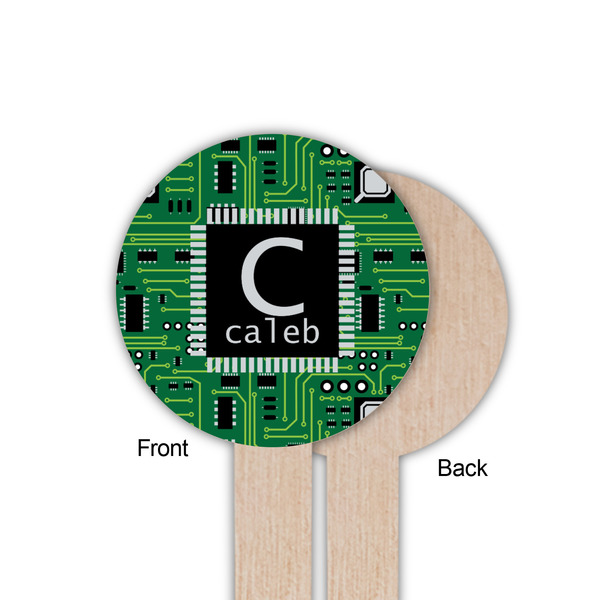 Circuit Board Wooden 6" Food Pick - Round - Single Sided - Front & Back