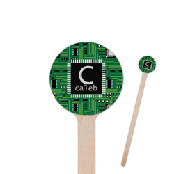 Circuit Board 6" Round Wooden Stir Sticks - Double Sided (Personalized)