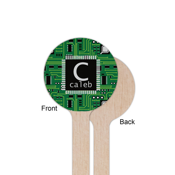 Circuit Board Wooden 6" Stir Stick - Round - Single Sided - Front & Back