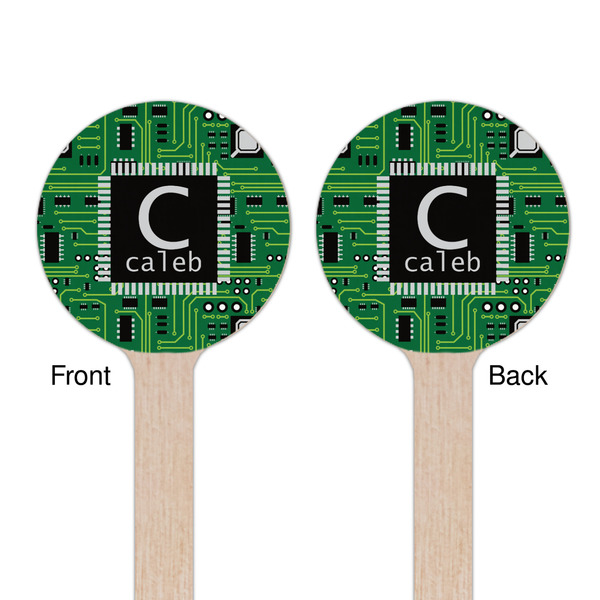 Circuit Board Wooden 7.5" Stir Stick - Round - Double Sided - Front & Back