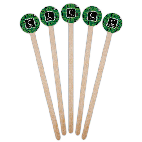 Circuit Board Wooden 7.5" Stir Stick - Round - Fan View