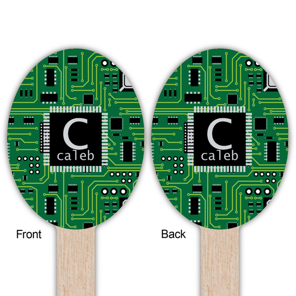 Circuit Board Wooden Food Pick - Oval - Double Sided - Front & Back