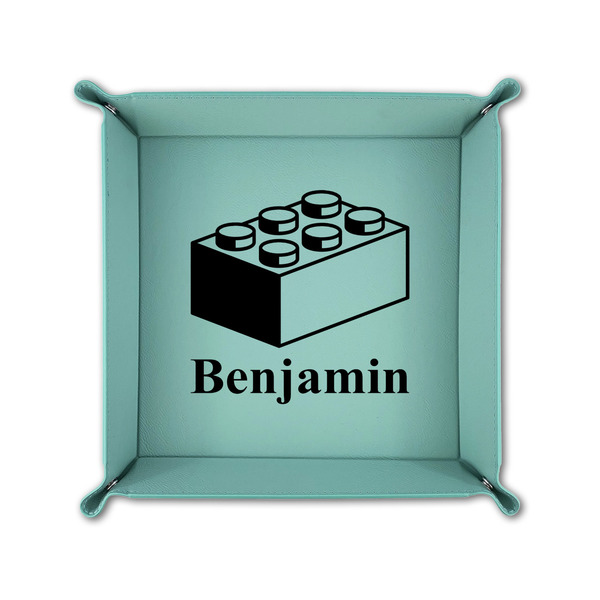 Building Blocks 6" x 6" Teal Leatherette Snap Up Tray - FOLDED UP