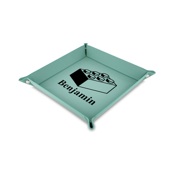 Custom Building Blocks Faux Leather Dice Tray - 6" x 6" - Teal (Personalized)