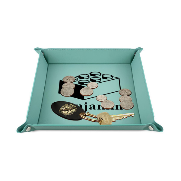Building Blocks 6" x 6" Teal Leatherette Snap Up Tray - STYLED