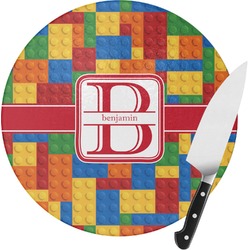 Building Blocks Round Glass Cutting Board - Small (Personalized)