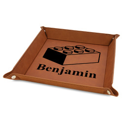 Building Blocks 9" x 9" Faux Leather Valet Tray w/ Name and Initial