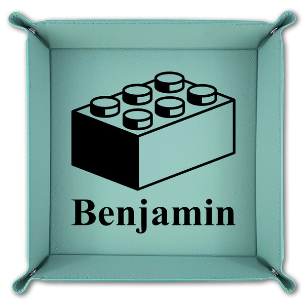 Building Blocks 9" x 9" Teal Leatherette Snap Up Tray - FOLDED