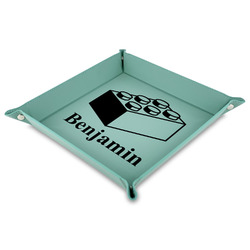 Building Blocks 9" x 9" Teal Faux Leather Valet Tray (Personalized)