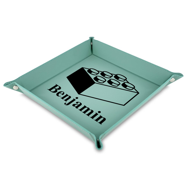Custom Building Blocks 9" x 9" Teal Faux Leather Valet Tray (Personalized)