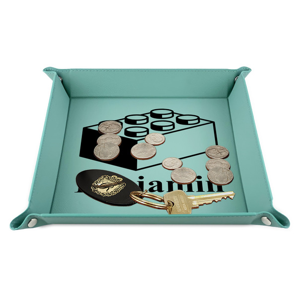 Building Blocks 9" x 9" Teal Leatherette Snap Up Tray - STYLED