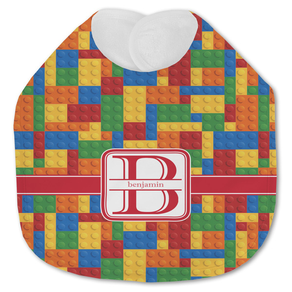Custom Building Blocks Jersey Knit Baby Bib w/ Name and Initial