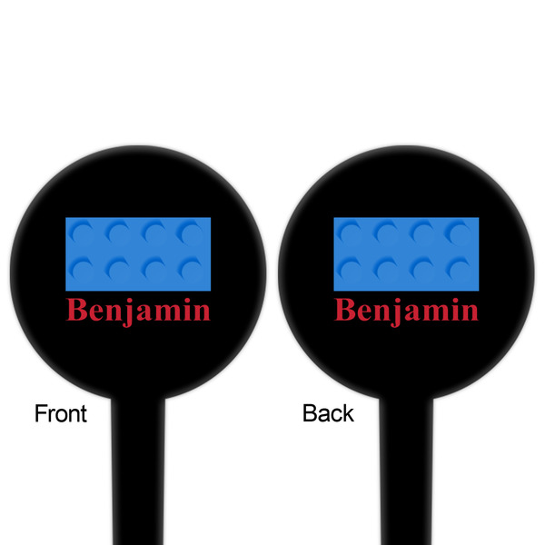 Building Blocks Black Plastic 4" Food Pick - Round - Double Sided - Front & Back