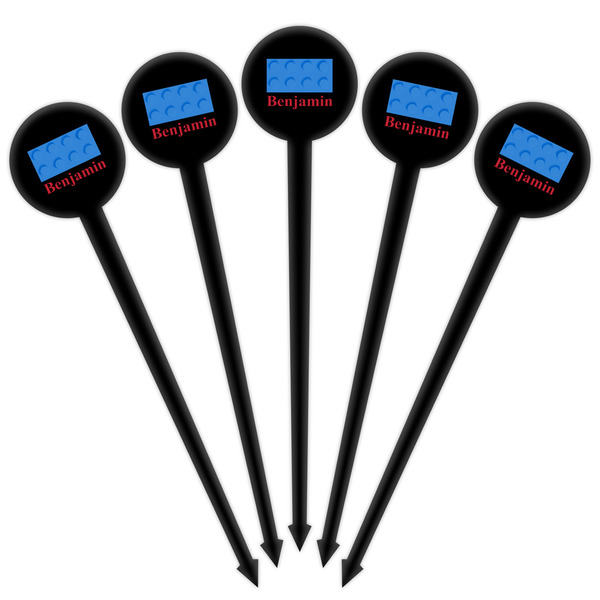 Building Blocks Black Plastic 4" Food Pick - Round - Fan View