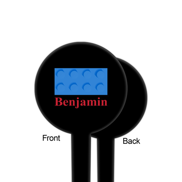 Building Blocks Black Plastic 4" Food Pick - Round - Single Sided - Front & Back