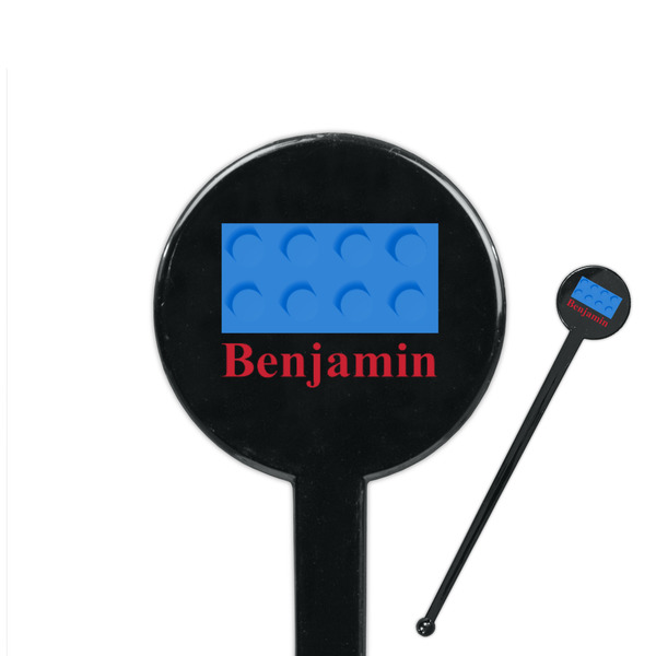 Custom Building Blocks 7" Round Plastic Stir Sticks - Black - Single Sided (Personalized)