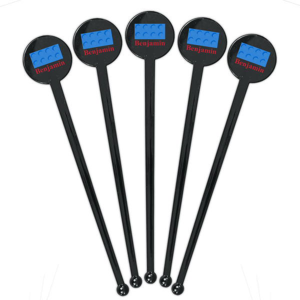 Building Blocks Black Plastic 7" Stir Stick - Round - Fan View