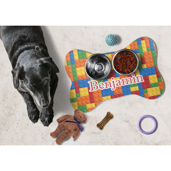 Building Blocks Bone Shaped Mat w/ Food & Water