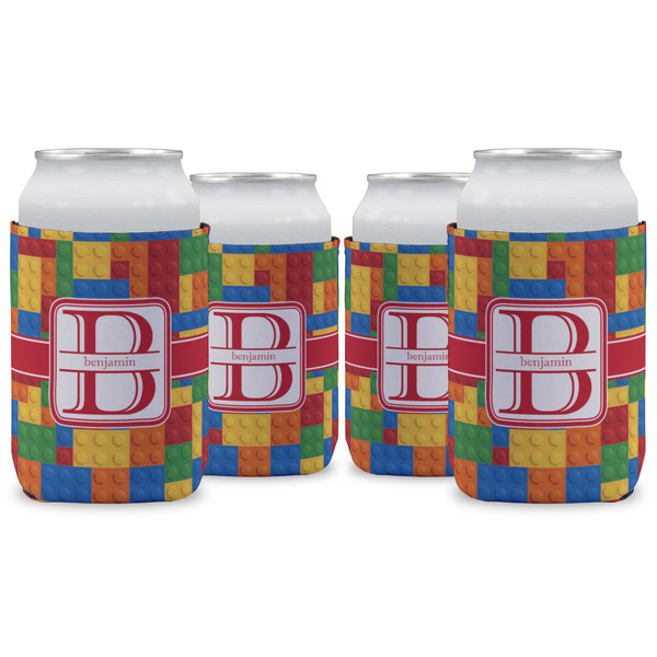 Custom Building Blocks Can Cooler (12 oz) - Set of 4 w/ Name and Initial