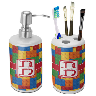 Building Blocks Ceramic Bathroom Accessories Set (Personalized)
